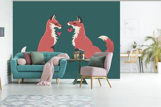 Papier peint - Papier peint photo peint Renard - Vert - Amour - Largeur 385 cm x Hauteur 280 cm