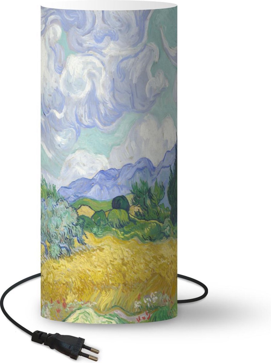 Lamp - Nachtlampje - Tafellamp slaapkamer - Korenveld met cipressen - Vincent van Gogh - 54 cm hoog - Ø22.9 cm - Inclusief LED lamp
