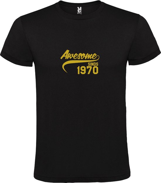 Zwart T-Shirt met “Awesome sinds 1970 “ Afbeelding Goud Size XXXL