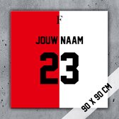 Feyenoord - Schilderij op dibond - Muurdecoratie - 90 x 90 cm - (gepersonaliseerd met eigen naam en nummer)