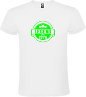 Wit T-Shirt met “Legend sinds 1976 “ Afbeelding Neon Groen Size L
