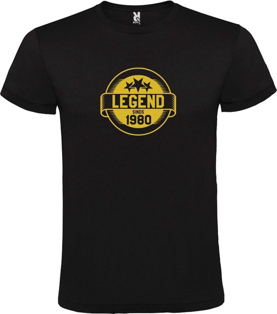 Zwart T-Shirt met “Legend sinds 1980 “ Afbeelding Goud Size XS