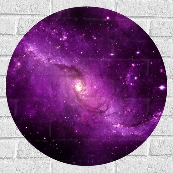 Muursticker Cirkel - Prachtige Paarse Galaxy Lucht met Sterren - 60x60 cm Foto op Muursticker
