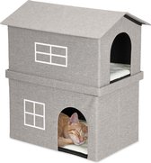 Relaxdays kattenhuis stof - grote kattenmand met dak - inklapbaar kattenholletje - binnen