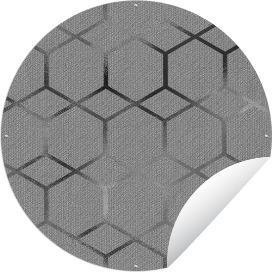 Garden Circle Hexagon - Géométrique - Zwart - Wit - 60x60 cm - Affiche de Jardin Ronde - Extérieur