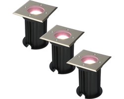 HOFTRONIC™ 3x Ramsay Smart LED Grondspot - Vierkant - RVS - RGBWW - 5 Watt - IP67 straal waterdicht - 3 jaar garantie