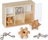 Afbeelding van het spelletje Relaxdays iq puzzels - denkspel puzzel - houten puzzelblok - metalen breinpuzzel - 3d