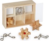 Relaxdays iq puzzels - denkspel puzzel - houten puzzelblok - metalen breinpuzzel - 3d