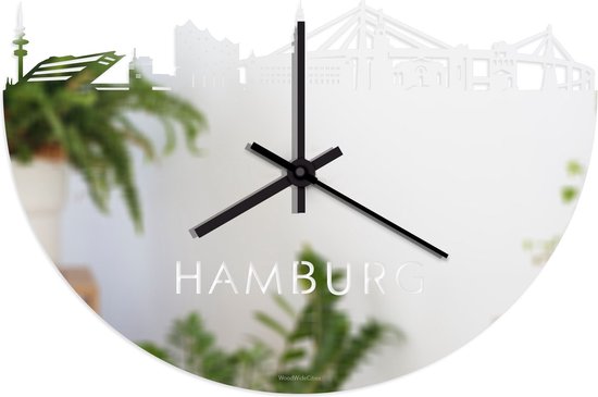 Skyline Klok Hamburg Spiegel - Ø 40 cm - Stil uurwerk - Wanddecoratie - Meer steden beschikbaar - Woonkamer idee - Woondecoratie - City Art - Steden kunst - Cadeau voor hem - Cadeau voor haar - Jubileum - Trouwerij - Housewarming - WoodWideCities