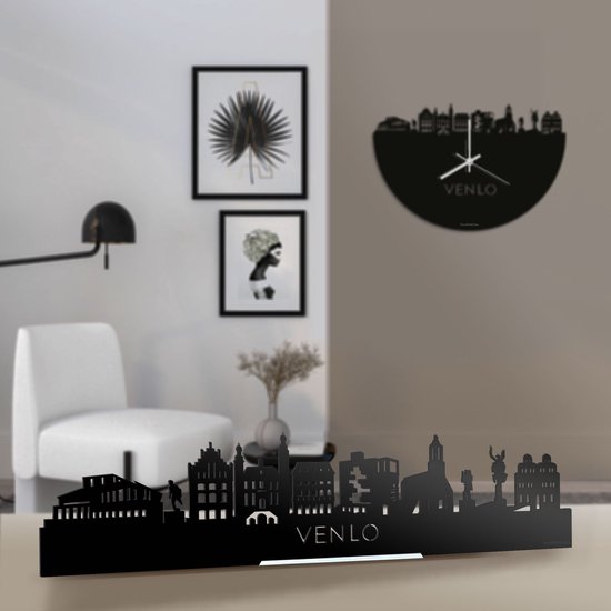 Standing Skyline Venlo Zwart Glanzend - 40 cm - Woon decoratie om neer te zetten en om op te hangen - Meer steden beschikbaar - Cadeau voor hem - Cadeau voor haar - Jubileum - Verjaardag - Housewarming - Aandenken aan stad - WoodWideCities