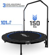 Physionics - Trampoline de fitness pliable avec poignée réglable en hauteur - Diamètre 101 cm - Pour intérieur/extérieur - Mini trampoline - Pour Adultes/ Enfants - Rebondisseur - Max. 150kg - Blauw