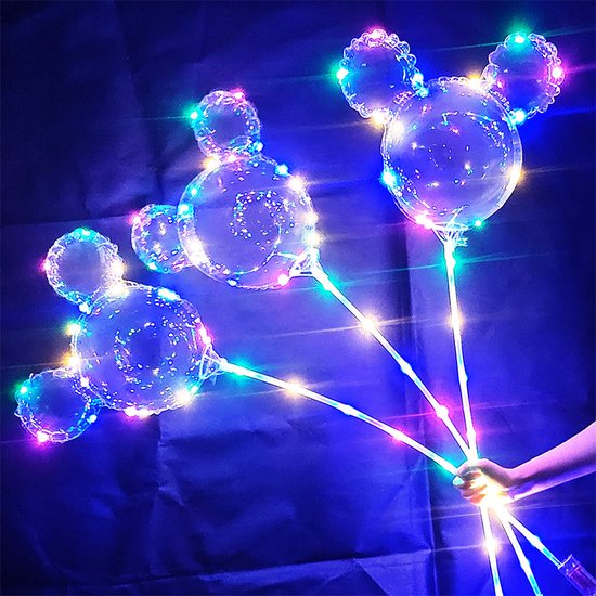 Lichtgevende LED Ballonnen in Mickey en Minnie Mouse vorm (5) – Glow in the dark feest - Disney Decoractie