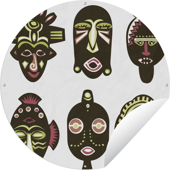 Tuincirkel Illustratie van Afrikaanse maskers - 90x90 cm - Ronde Tuinposter - Buiten