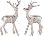 Parya Home - Deco figuur hert set van 2 tafeldecoratie dierfiguur metaal kerstdecoratie zilver aluminium