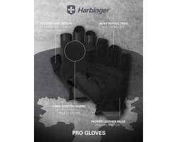 Harbinger Harbinger Pro Gloves - Fitness Wrist Wraps Heren & Dames - Licht & Flexibel - S - Unisex - Zwart - Gym & Crossfit Training - Krachttraining