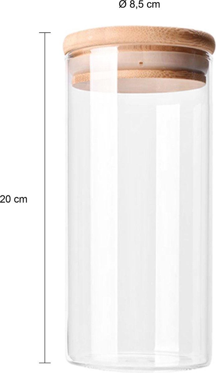 Krumble Voorraadpotten - Set van 3 - 1000 ml per pot - Met deksel - Suikerpotten - Snoeppotten - Glazen potten - Voorraadbussen - Bewaarpot - 3-delig - Opbergen en bewaren - Luchtdicht - Glas - Hout - 9 x 9 x 20,5 cm — cadeau in Wonen & Interieur - foto 2