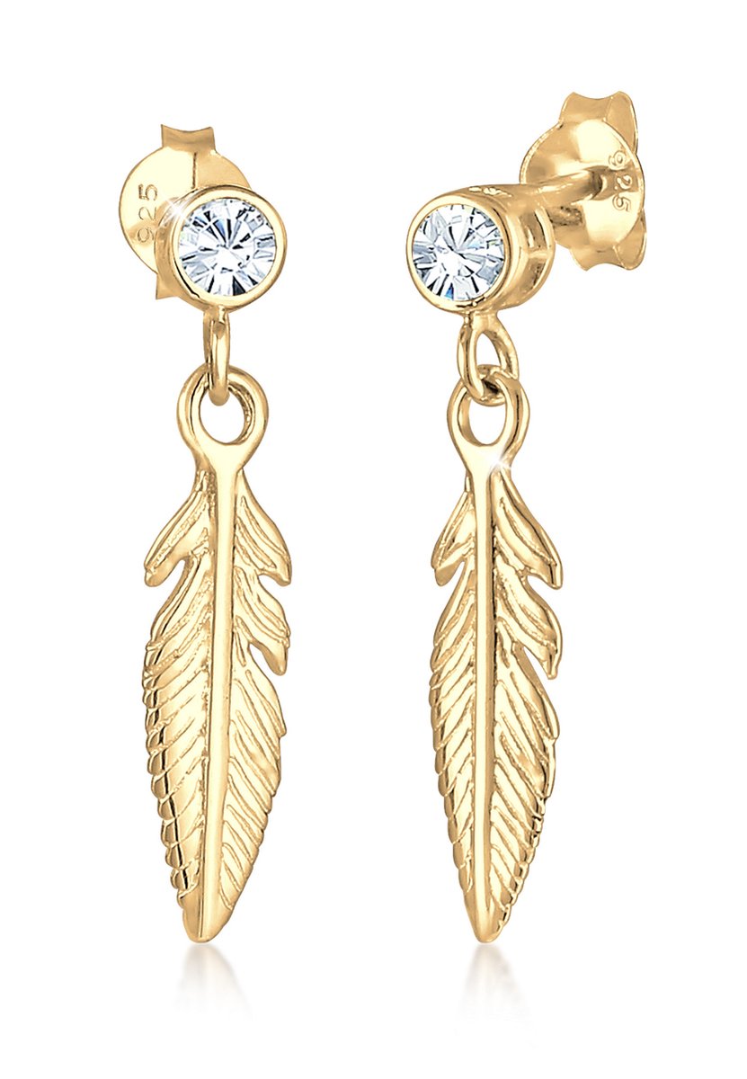Elli Oorbellen Veer Boho Kristallen 925 Sterling Zilver verguld