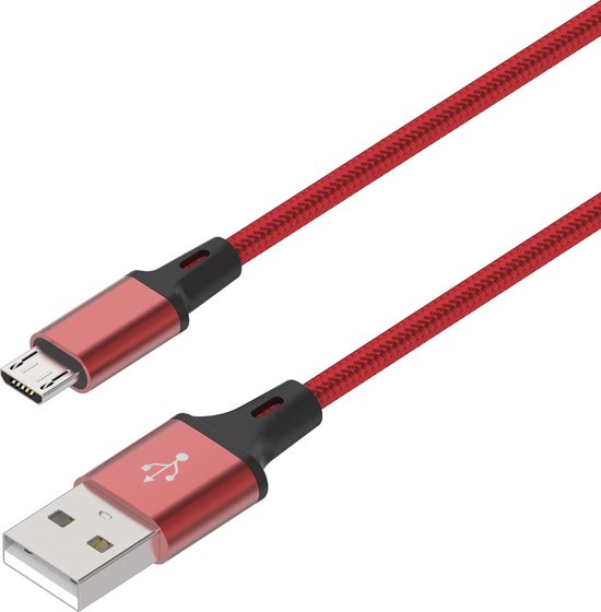 Micro USB kabel 1 meter | Datakabel Oplaadkabel | USB-A naar Micro USB 1M | Fastcharger Quickcharge Snelladen | Gevlochten kabel geschikt voor Samsung Smartphone Telefoon | Controllers | Koptelefoons | Kobos E-reader - Rood LB112