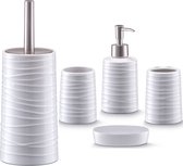Zeller badkamer accessoires set 5-delig - keramiek - wit - wave relief