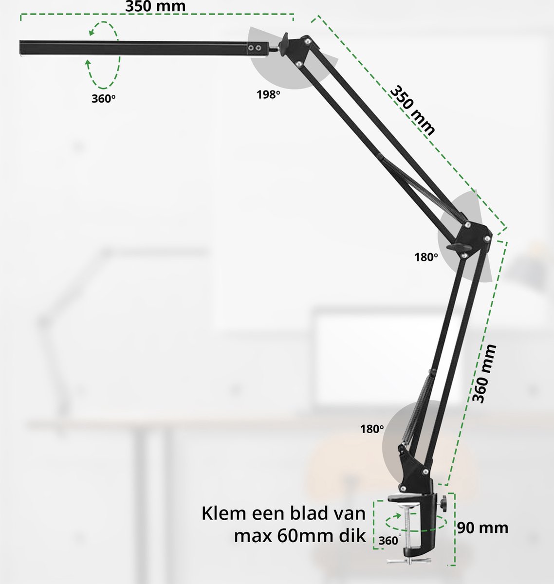SMART Bureaulamp LED Klem – Dimbaar 10 Standen, 3 Kleuren thumbnail 3