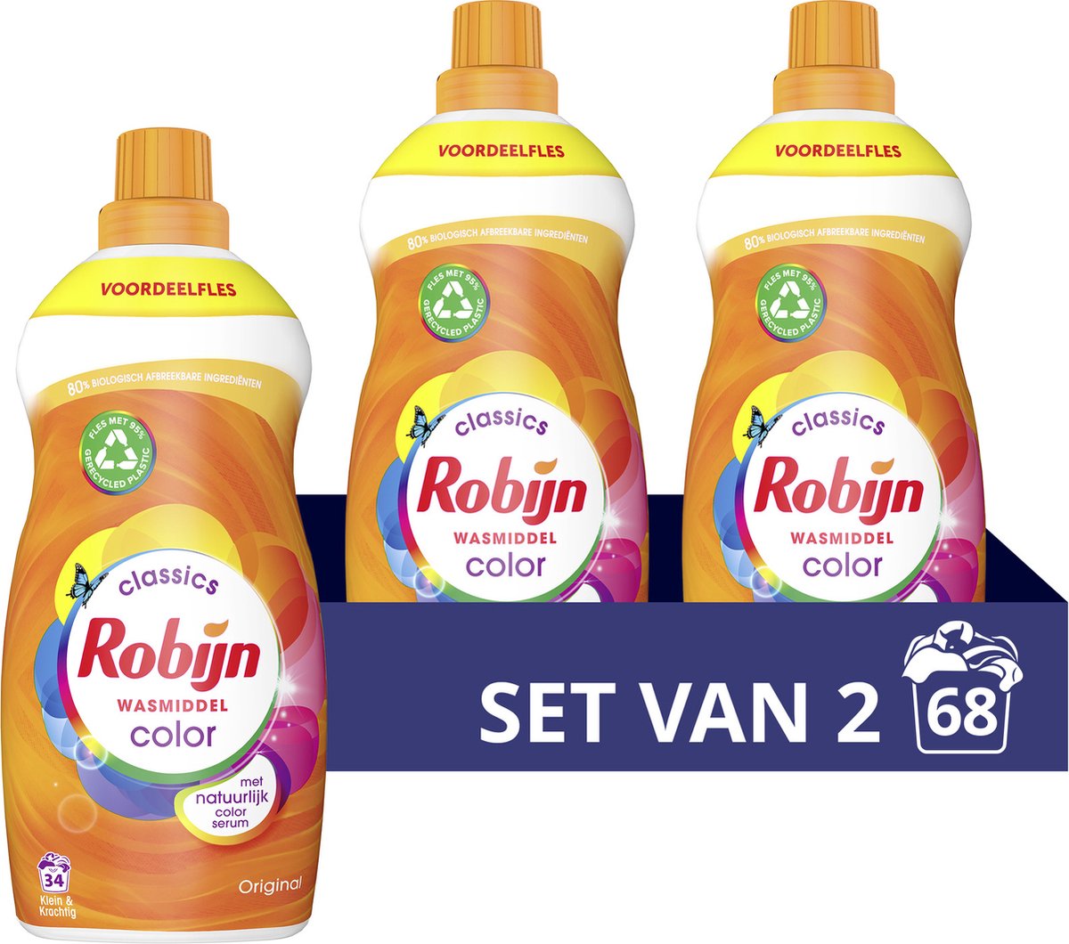 Robijn Klein & Krachtig Classics Color Vloeibaar Wasmiddel - 2 x 34 wasbeurten - Voordeelverpakking - Robijn
