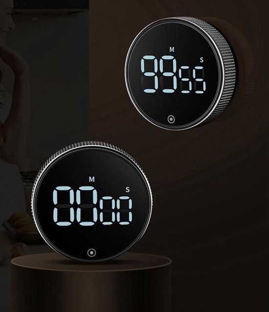 Digitale Kookwekker Zwart van METU-Online - Smart Timer - LED Display - Magnetisch met Handige Draaiknop - Barbecue kookwekker magneet - BBQ wekker - Merkloos