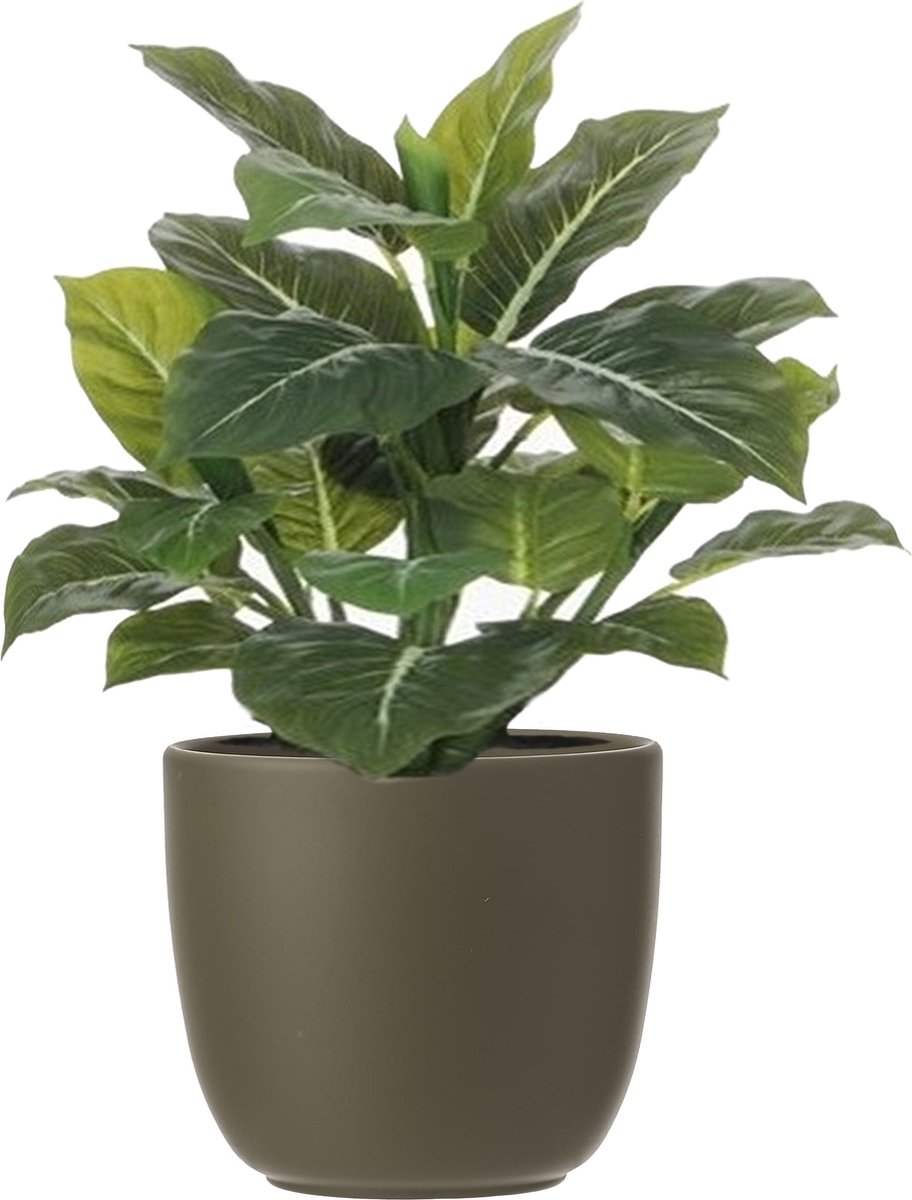 Mica Decorations Kunstplant Philodendron - groen - 49 cm - in bloempot - donkergroen - D14.5 cm - complete set