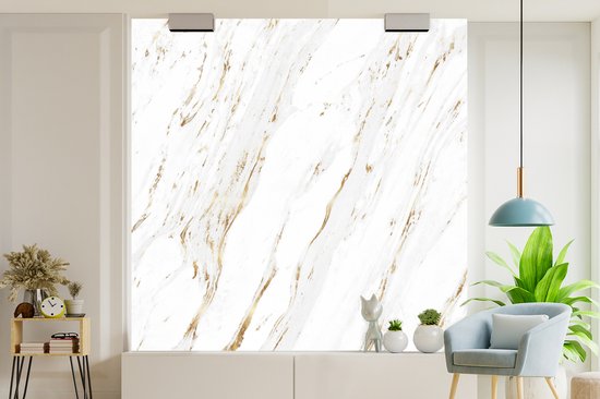 Papier peint - Papiers Papier peint photo Marbre - Wit - Or - Pierre - Largeur 280 cm x Hauteur 280 cm