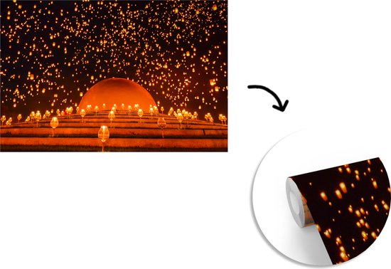 Papier peint Papier peint photo en vinyle - Un festival de lumière pendant la Loi Krathong largeur 360 cm x hauteur 240 cm - Tirage photo sur papier peint (disponible en 7 tailles)