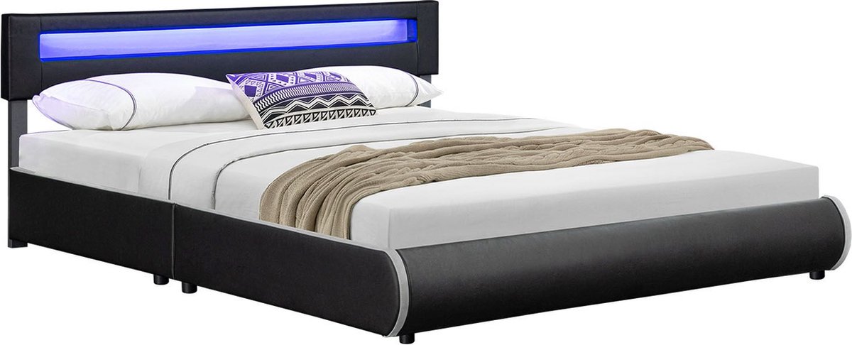 Gestoffeerd Bed Sevilla - 180 x 200 cm - Zwart - LED Verlichting