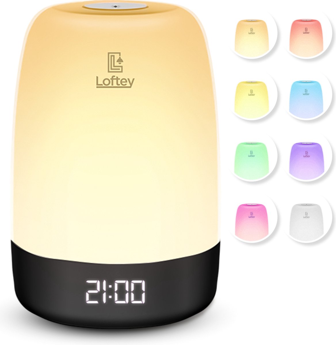 Loftey Wake Up Light - Lichtwekker - Digitale Wekker met lamp - 5 Natuurgeluiden - Snooze Functie - Wit - Loftey