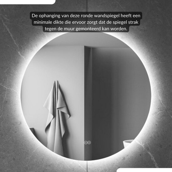 SensaHome - Ronde Badkamerspiegel Frameloos met LED Verlichting - Dimbaar - Wandspiegel - 60CM