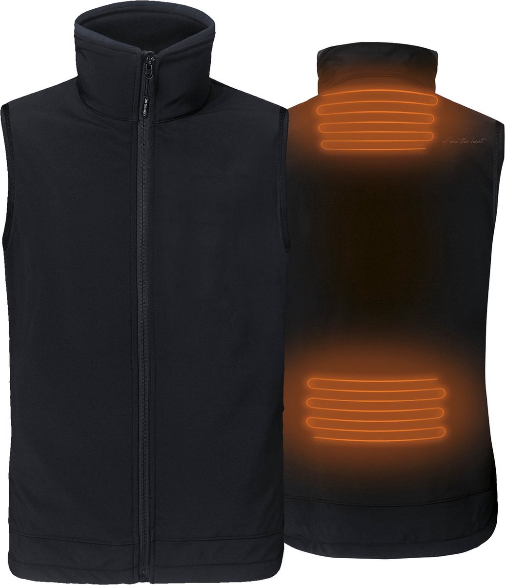 Verwarmde Softshell mouwloze jas - regular Fit voor mannen - Met extra warme fleece voering - Rapid power technologie zonder powerbank - zwart