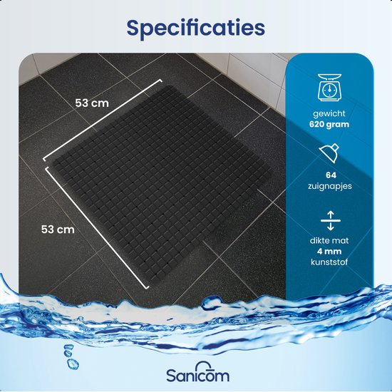 Douchemat - Antislip Mat - Antislipmat Douche - Badmat - ​​Schimmelbestendig - Met Zuignappen - Wasbaar - Zwart