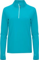 T-shirt de sport femme turquoise en tissu technique avec manches raglan et demi-zip, détails réfléchissants modèle Melbourne taille S