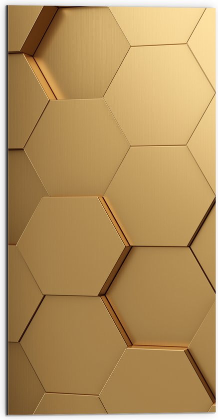 Dibond - Hexagon Wand in het Goud - 50x100 cm Foto op Aluminium (Met Ophangsysteem)