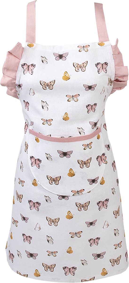 Clayre & Eef Keukenschort Kinderen 48x56 cm Beige Roze Katoen Vlinders BBQ Schort
