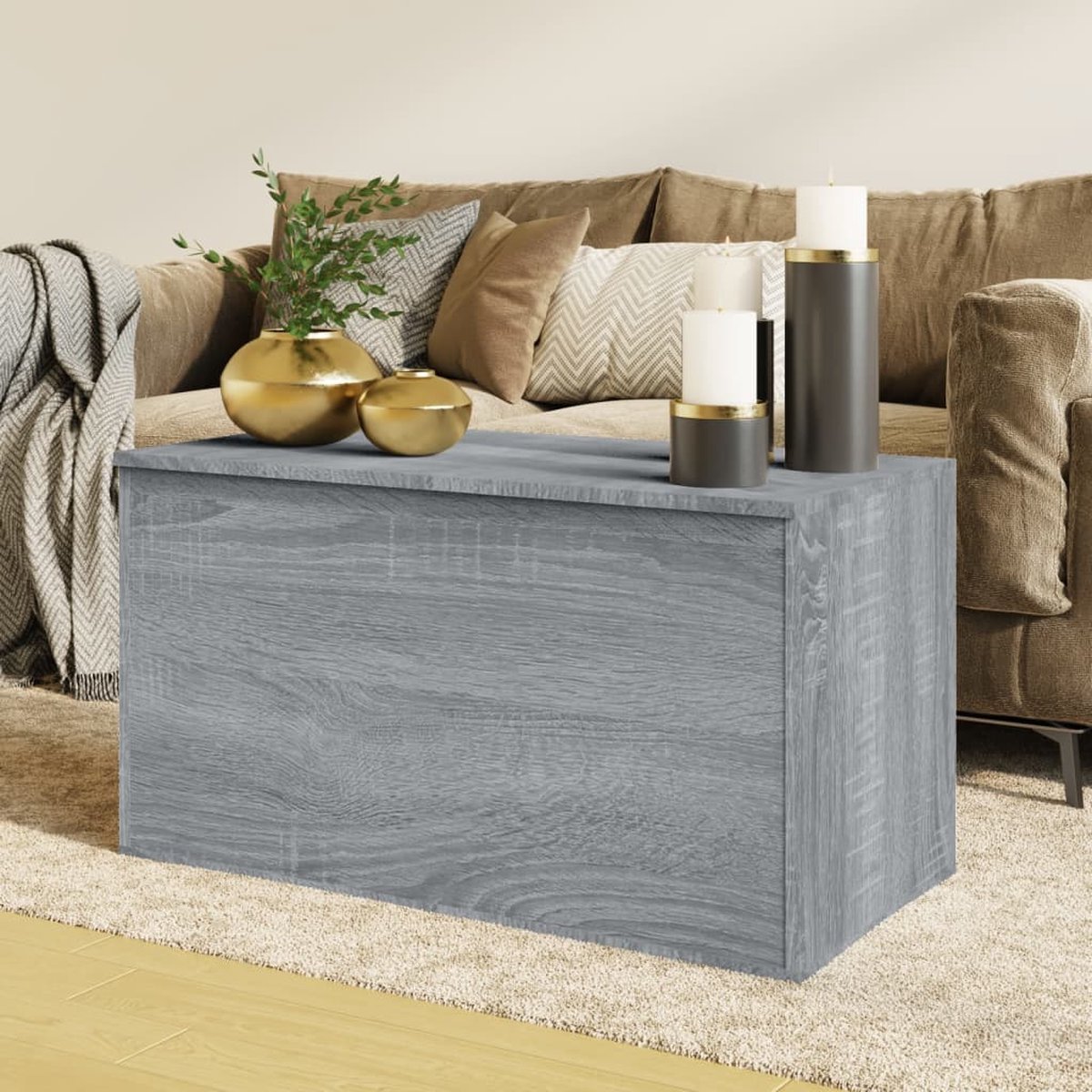 Opbergkist spaanplaat 84x42x46 cm grijs