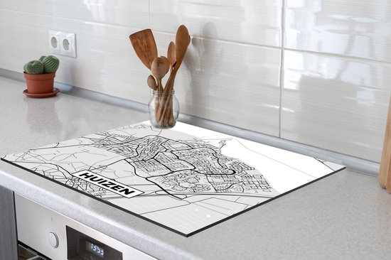 KitchenYeah® Inductie beschermer 78x78 cm - Stadskaart - Huizen - Grijs - Wit - Kookplaataccessoires - Afdekplaat voor kookplaat - Inductiebeschermer - Inductiemat - Inductieplaat mat - Plattegrond