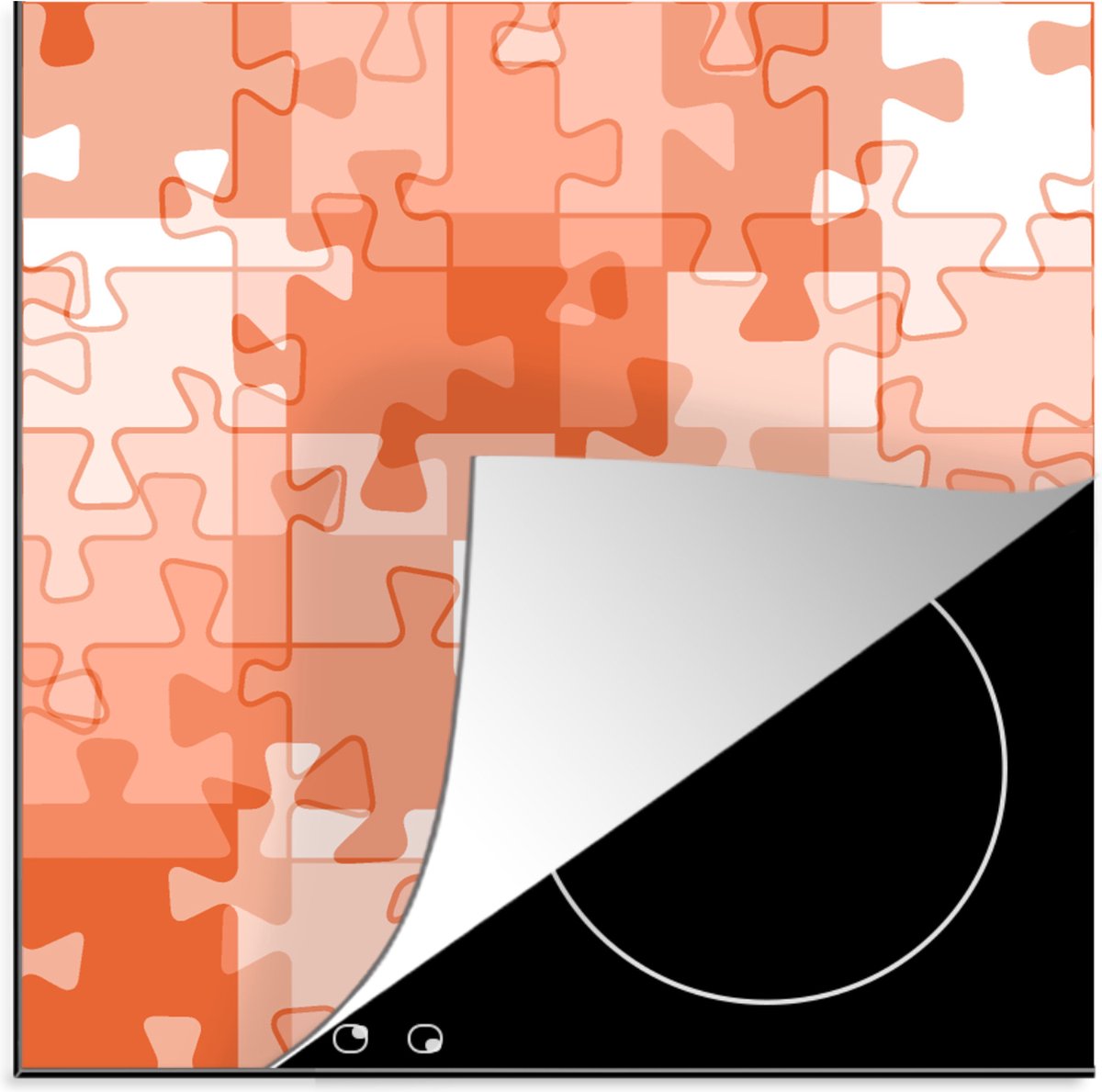 KitchenYeah® Inductie beschermer 78x78 cm - Puzzel - Oranje - Patronen - Kookplaataccessoires - Afdekplaat voor kookplaat - Inductiebeschermer - Inductiemat - Inductieplaat mat