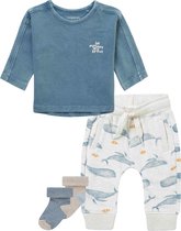 Noppies - kledingset - 4delig - Broek Milam Oatmeal - Shirt Mabank Aegean Blue - 2 paar sokjes Menard - Maat 62