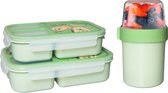 Lock&Lock Lunch Set - Tasse à yaourt et boîtes à lunch - Boîte à bento - Tasse à muesli - Boîtes à goûter - Pot à lunch - Avec compartiments - Adultes et Enfants - À Go - Boîtes repas - Sans BPA - Vert