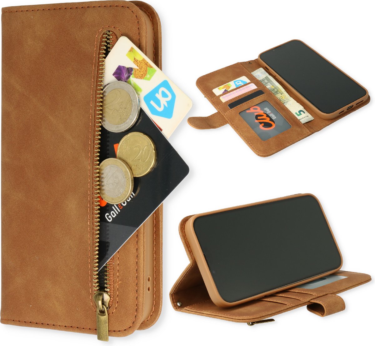 Samsung Galaxy S23 Plus Hoesje Sienna Brown - Luxe Kunstlederen Portemonnee Book Case met Rits