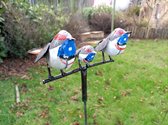 Floz Design tuinsteker vogel - 3 vogels op rij - metalen tuindecoratie blauwborst - fairtrade cadeau vogelliefhebber