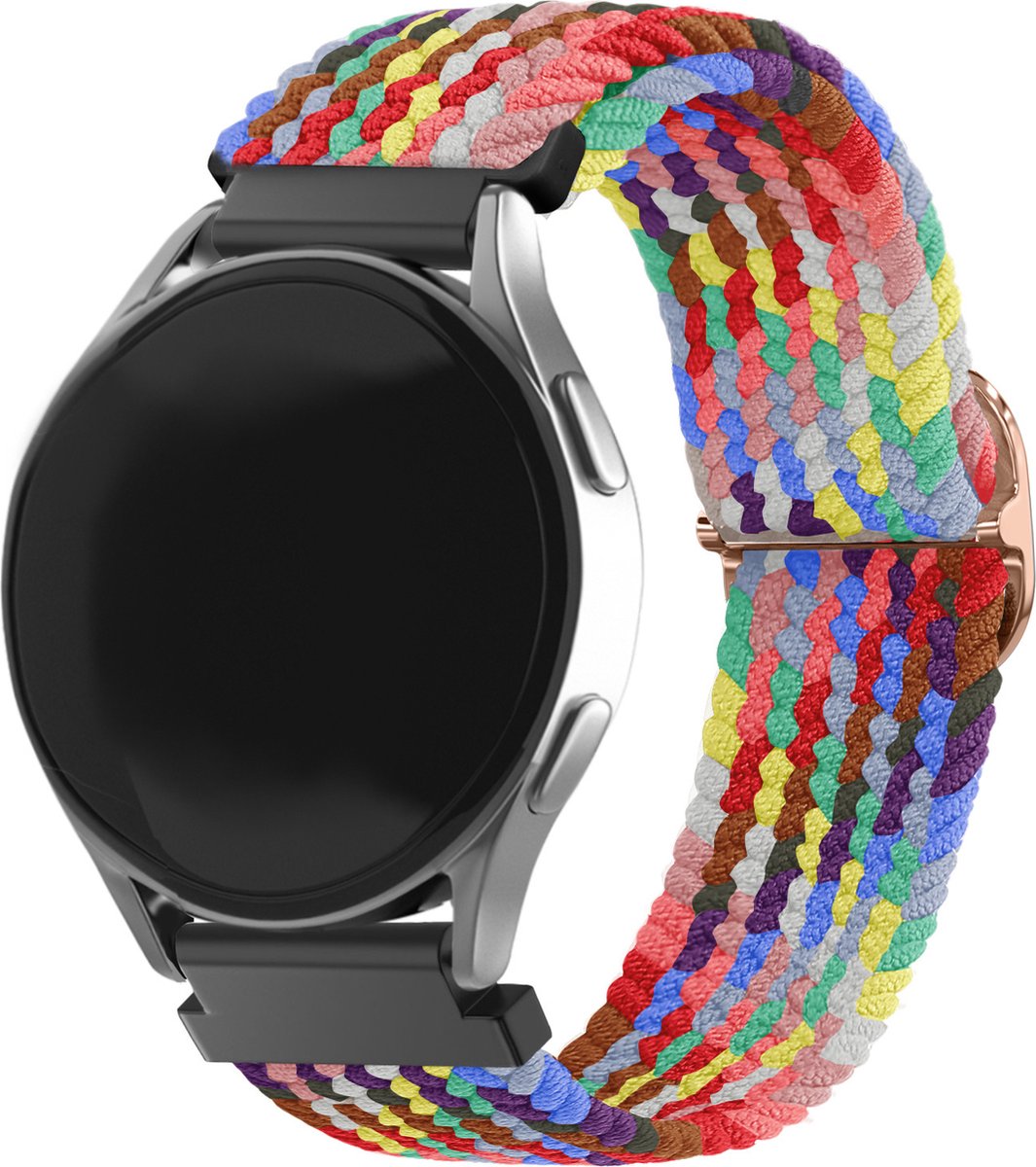 Strap-it Smartwatch bandje 22mm - geweven / gevlochten nylon bandje geschikt voor Samsung Galaxy Watch 1 46mm / Watch 3 45mm / Gear S3 Classic & Frontier - Polar Vantage M / M2 / M3 / V3 / Grit X / Grit X Pro - OnePlus Watch - Kleurrijk