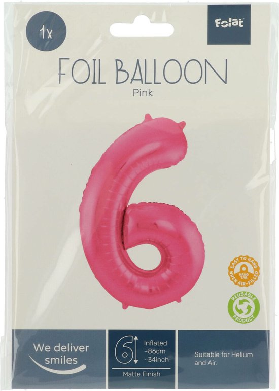 Numéro 6 Hélium rose 86 cm (sans hélium)
