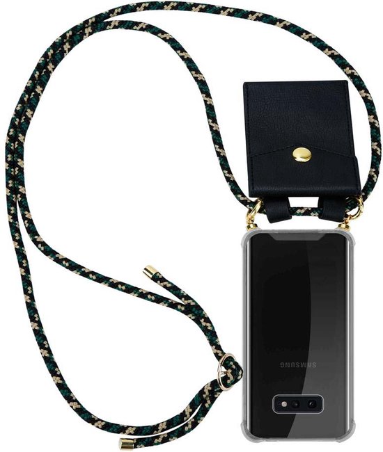 Cadorabo Hoesje geschikt voor Samsung Galaxy S10e in CAMOUFLAGE - Silicone Mobiele telefoon ketting beschermhoes met gouden ringen, koordriem en afneembare etui