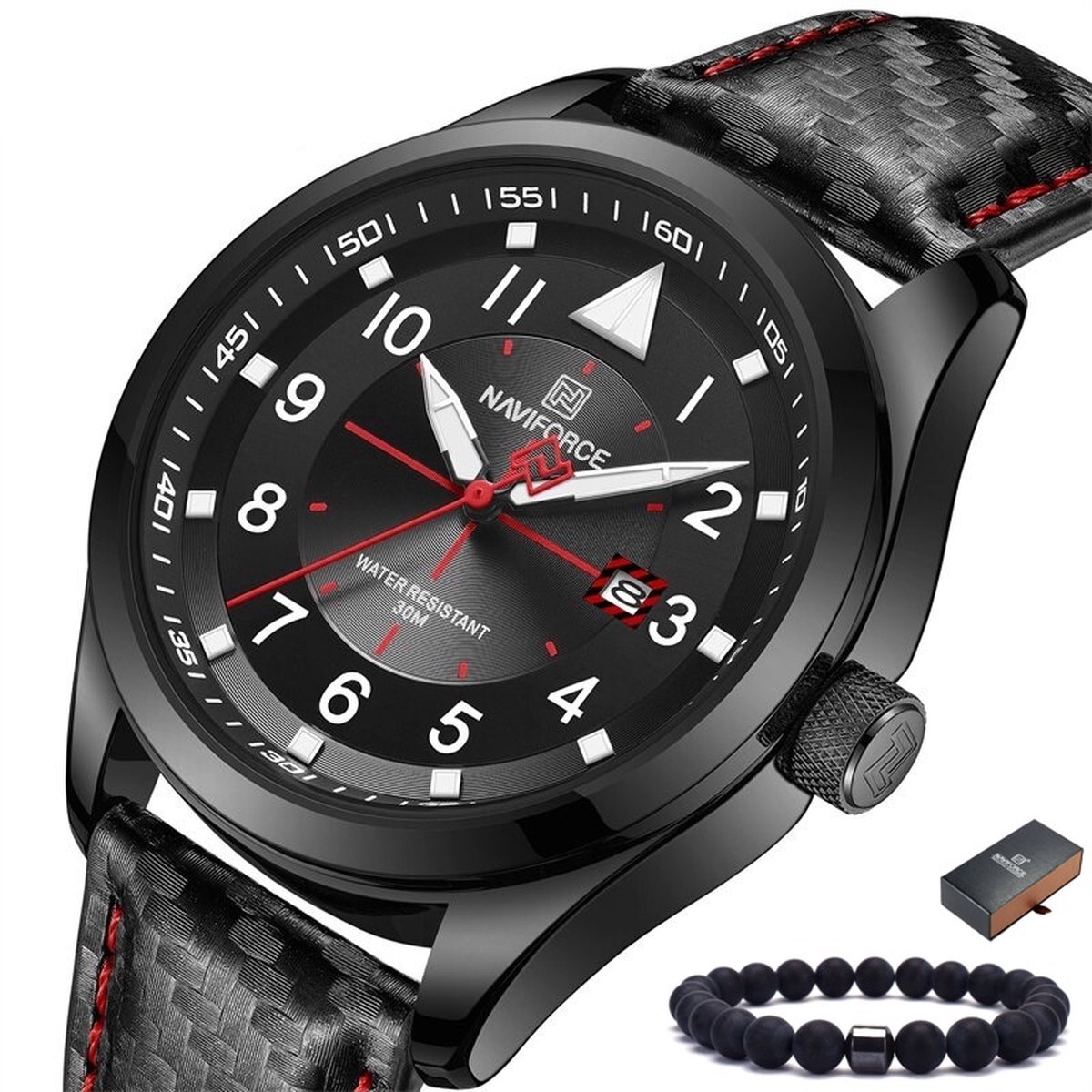 Naviforce Herenhorloge Horloges voor Mannen Watch Heren Horloge - Incl. Armband Horlogebox Geschenkdoos - Zwart