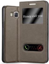 Cadorabo Hoesje geschikt voor Samsung Galaxy A5 2015 in STEEN BRUIN - Beschermhoes met magnetische sluiting, standfunctie en 2 kijkvensters Book Case Cover Etui