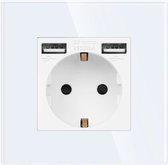 Hozey - USB Wandstopcontact - Wit - 2x USB - Luxe Afwerking - Inclusief Glasplaat